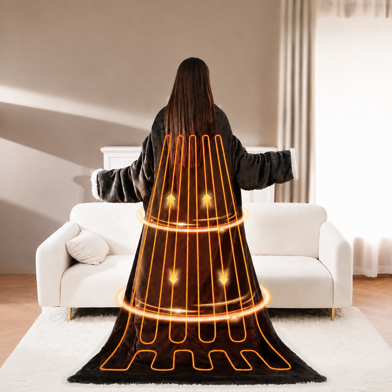 The Heat Robe — heating element diagram showing full back coverage