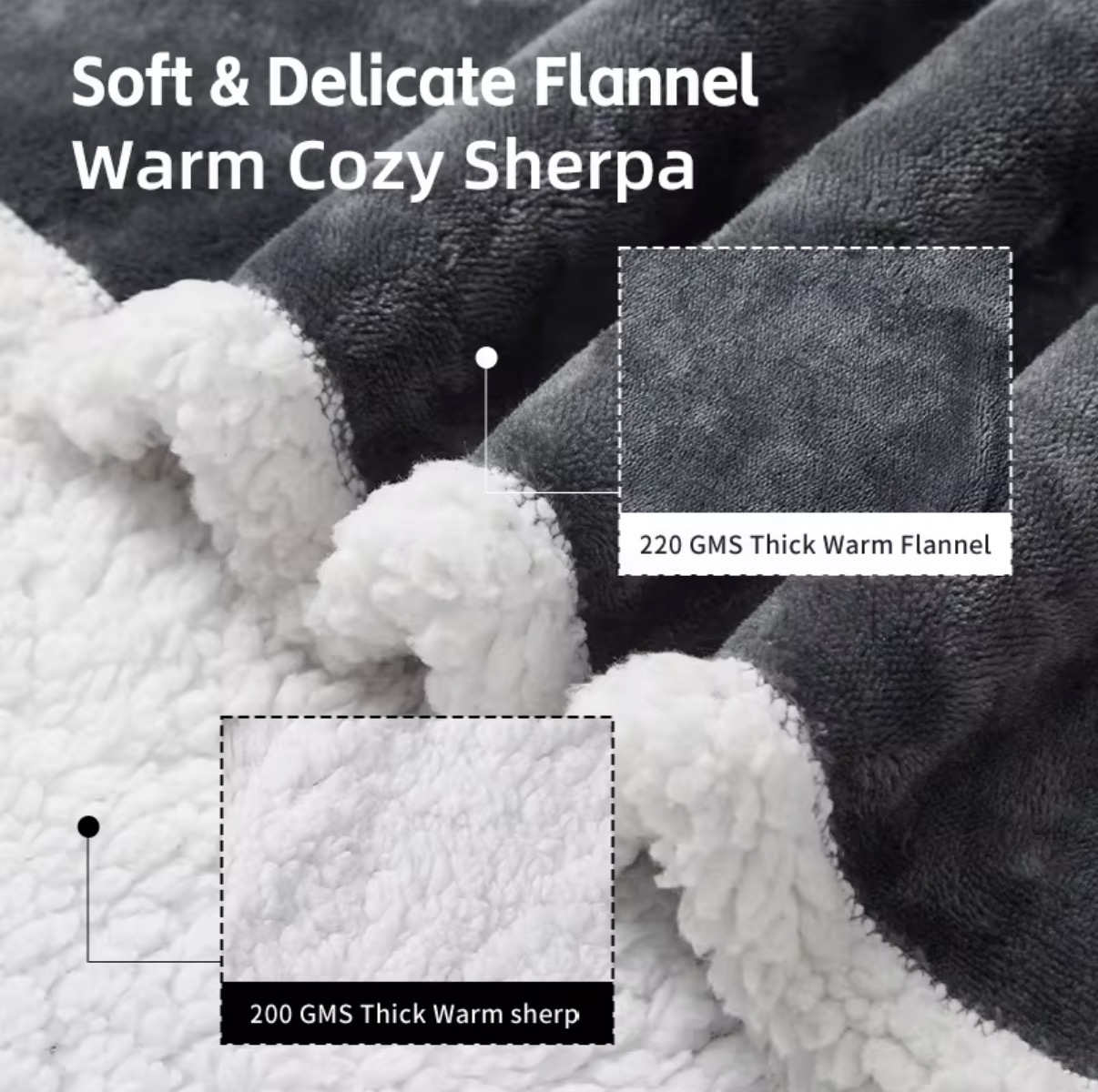 Soft & Delicate Flannel Warm Cozy Sherpa — 220 GMS Thick Warm Flannel and 200 GMS Thick Warm Sherpa